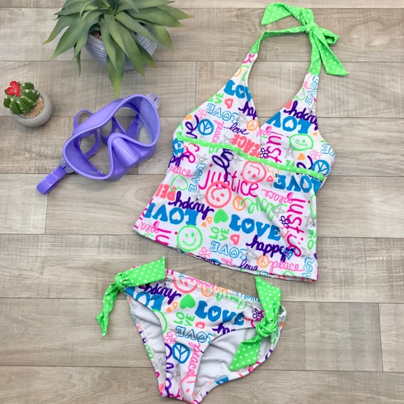 Justice Other - Justice neon graffiti tankini size 6